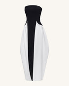 Monochrome Paneled Strapless Sculptural Maxi Dress - Black
