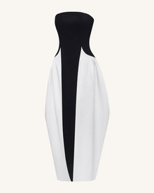 Monochrome Paneled Strapless Sculptural Maxi Dress - Black