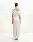 Satin Asymmetric Bow Maxi Dress - White