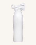 Satin Asymmetric Bow Maxi Dress - White