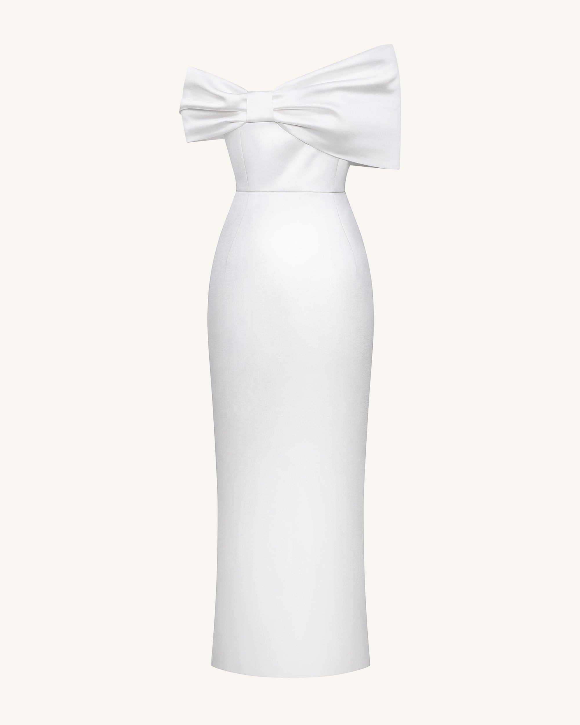 Satin Asymmetric Bow Maxi Dress - White