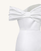 Satin Asymmetric Bow Maxi Dress - White