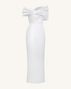 Satin Asymmetric Bow Maxi Dress - White