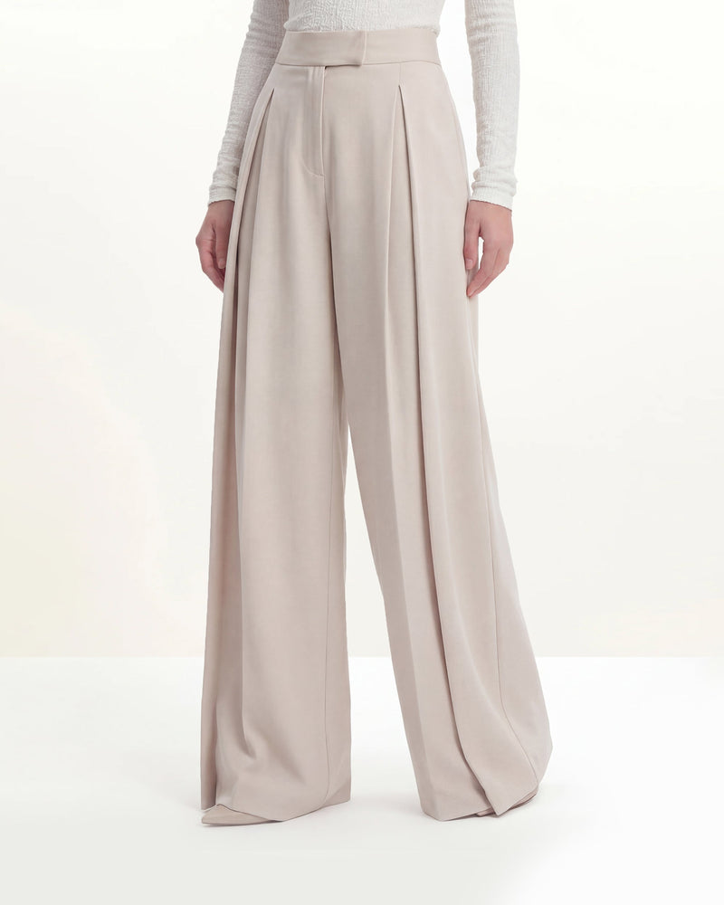 Pleated Wide-Leg Trousers - Beige