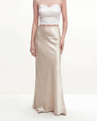 Satin-Feel Draped Maxi Skirt - Cream