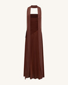 Ruched Panel Strapless Maxi Dress - Brown