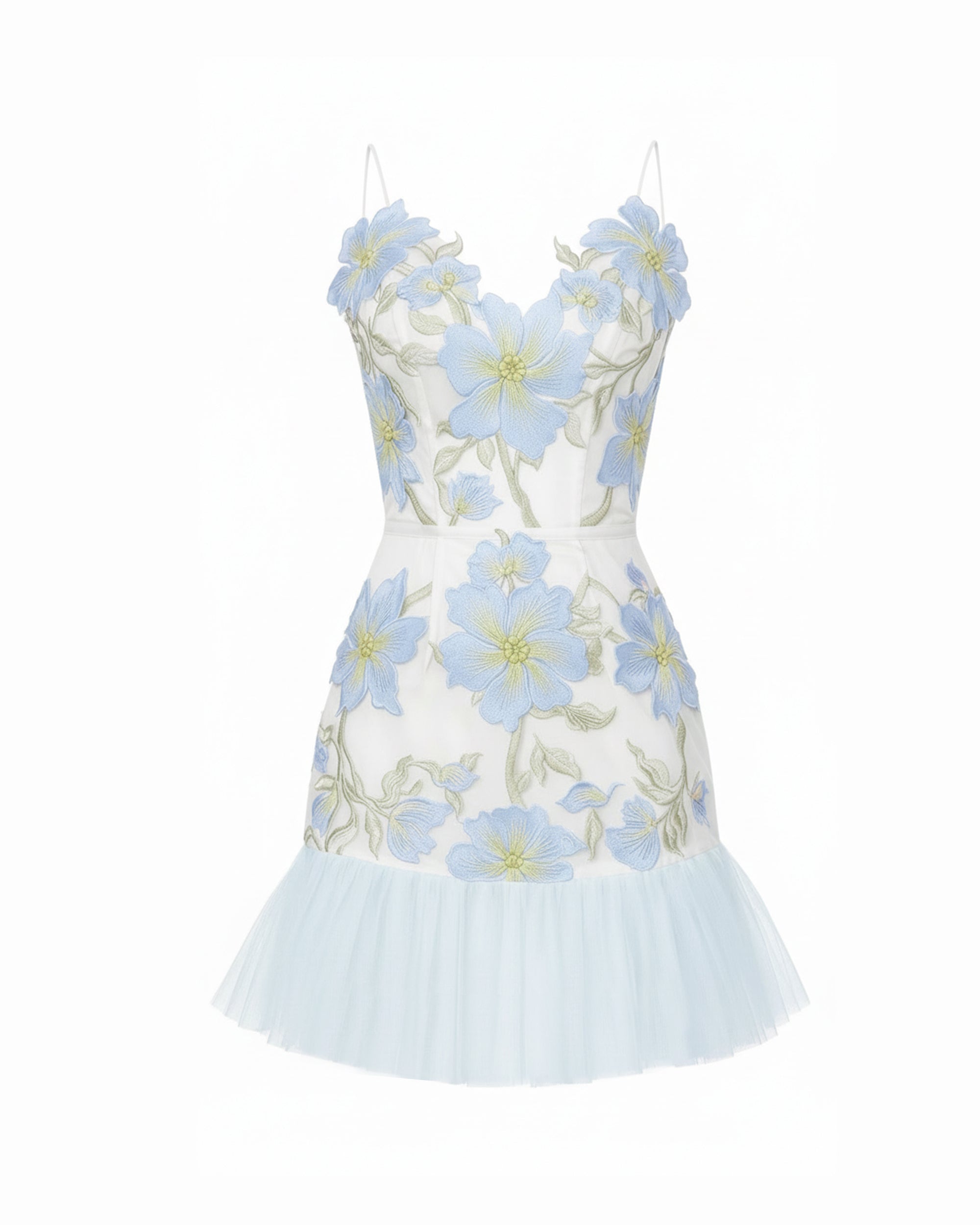 Floral Sling Mini Dress - Baby Blue