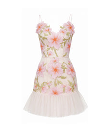 Floral Sling Mini Dress - Rose Pink