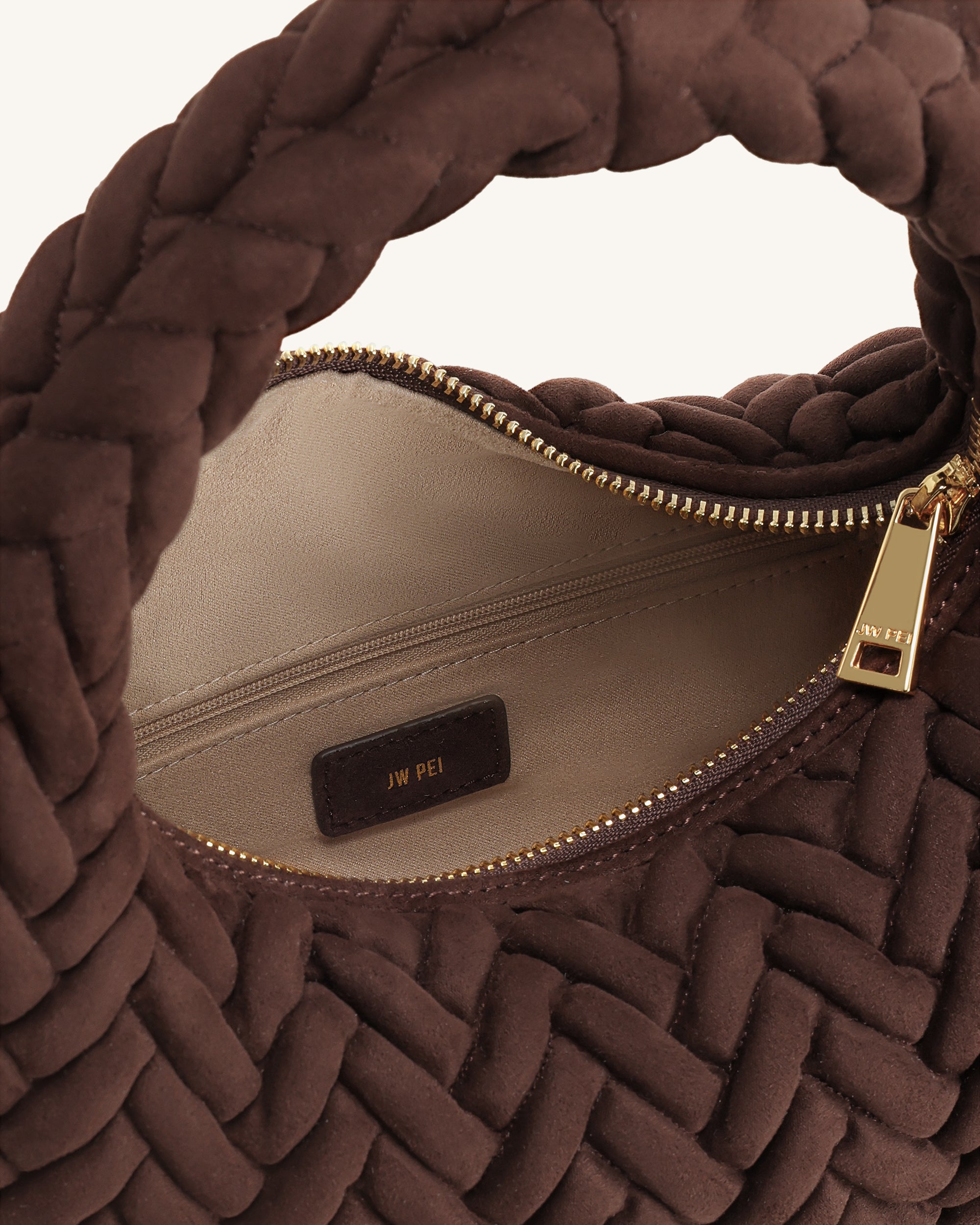 Cora Faux Suede Quilting Handle Bag - Dark Brown