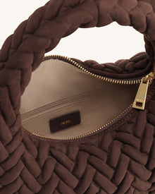 Cora Faux Suede Quilting Handle Bag - Dark Brown