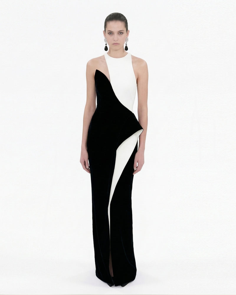 Sculptural Colorblock Maxi Dress - Black White