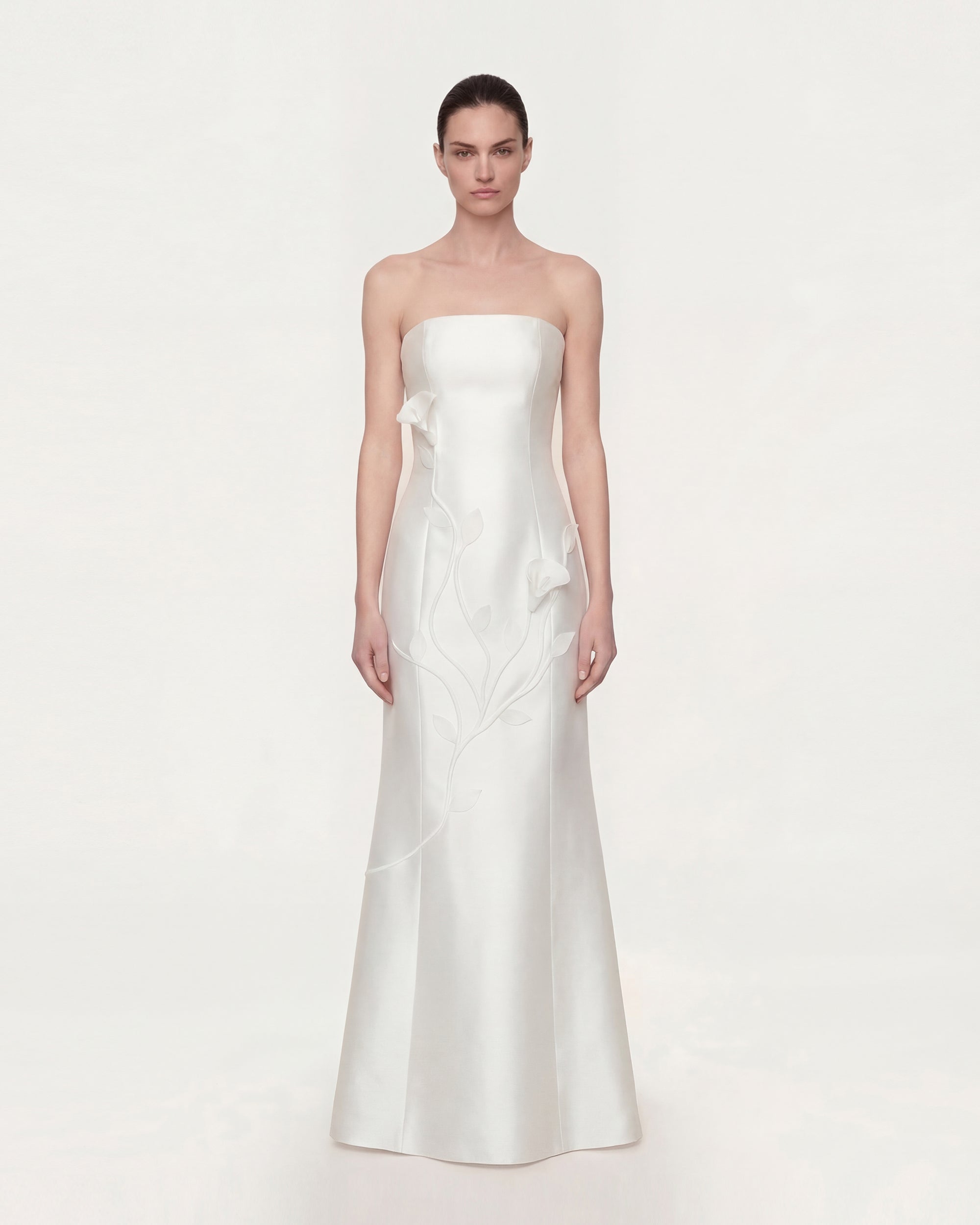 Strapless Floral Polyester Dress - White