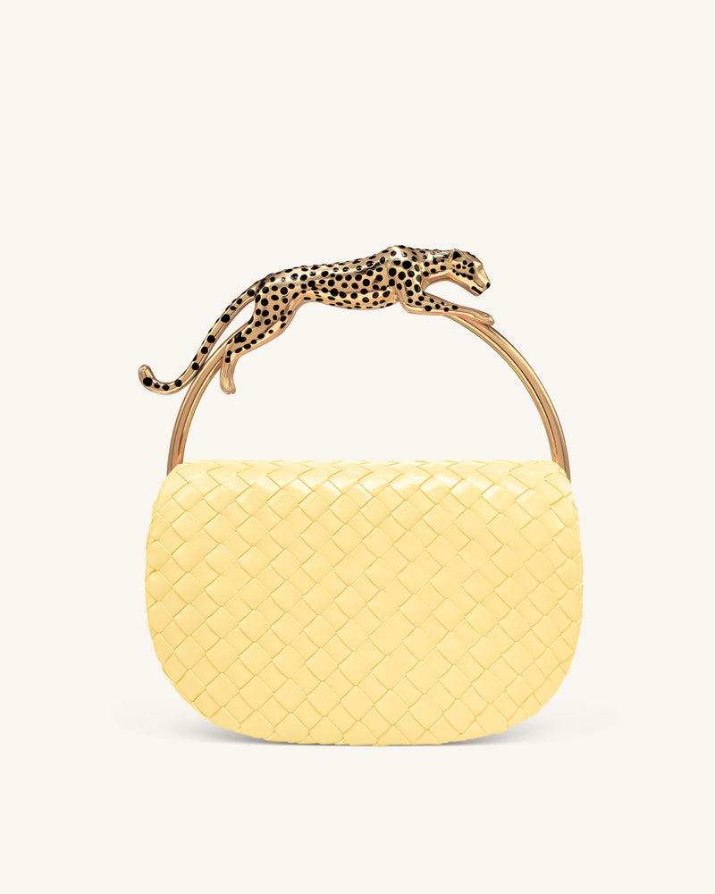 Ione Woven Leopard Shaped Top Handle Bag - Yellow