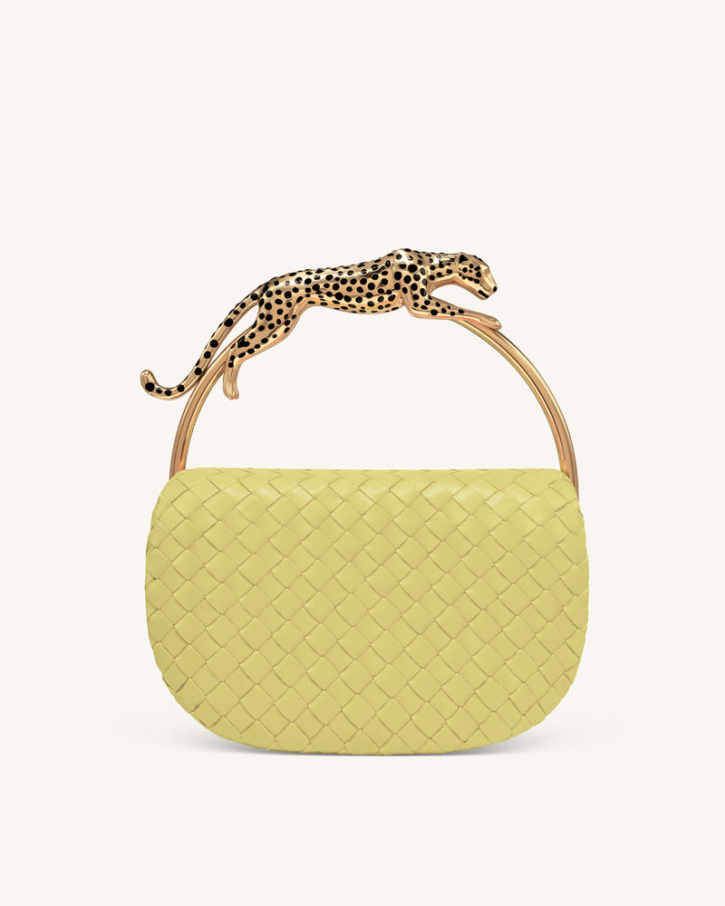 Ione Woven Leopard Shaped Top Handle Bag - Fruit Green