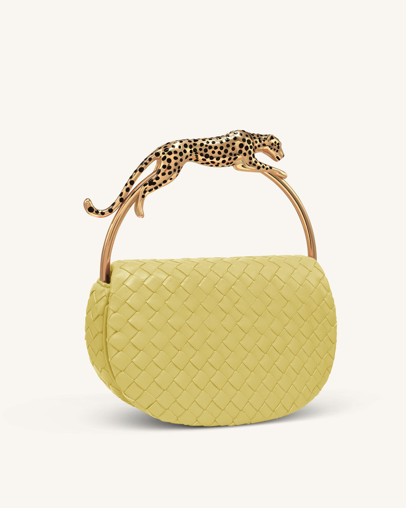 Ione Woven Leopard Shaped Top Handle Bag - Fruit Green