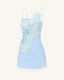 Orchid Appliqué Mini Dress - Blue