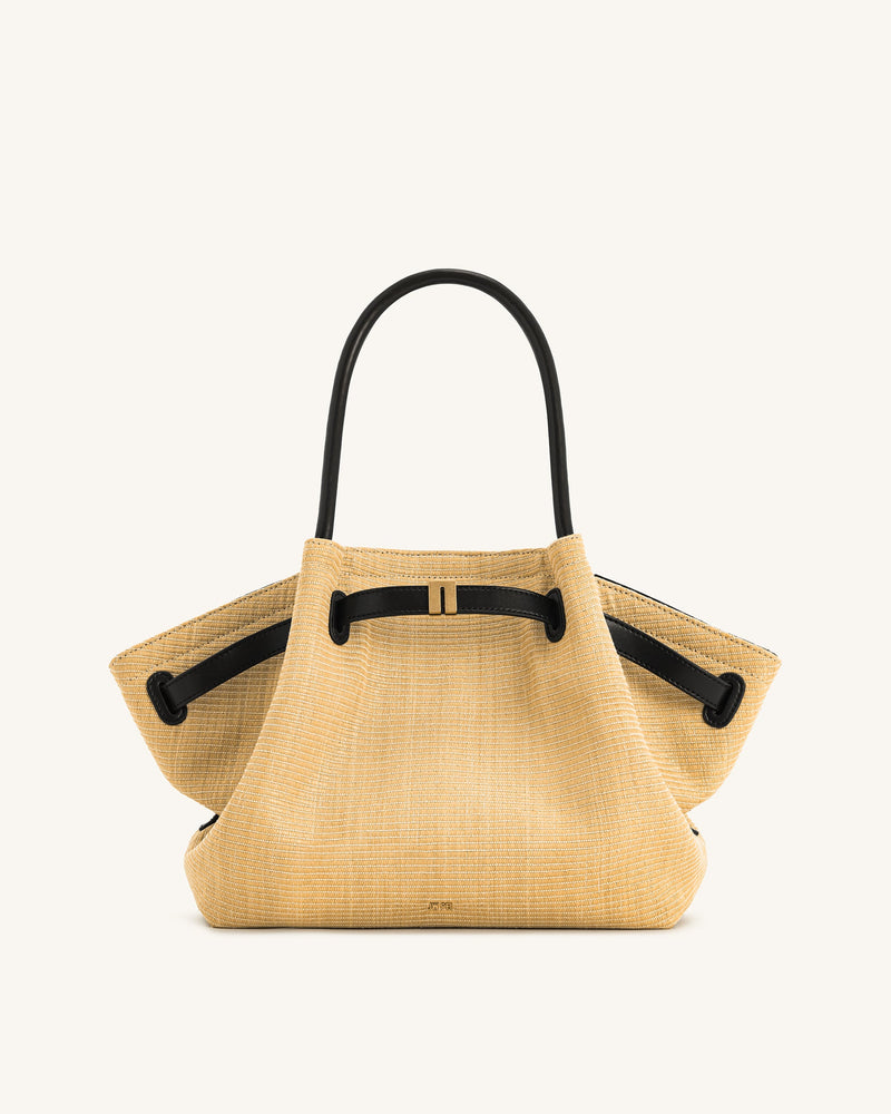 Hana  Medium Faux Straw Tote Bag - Brown Straw