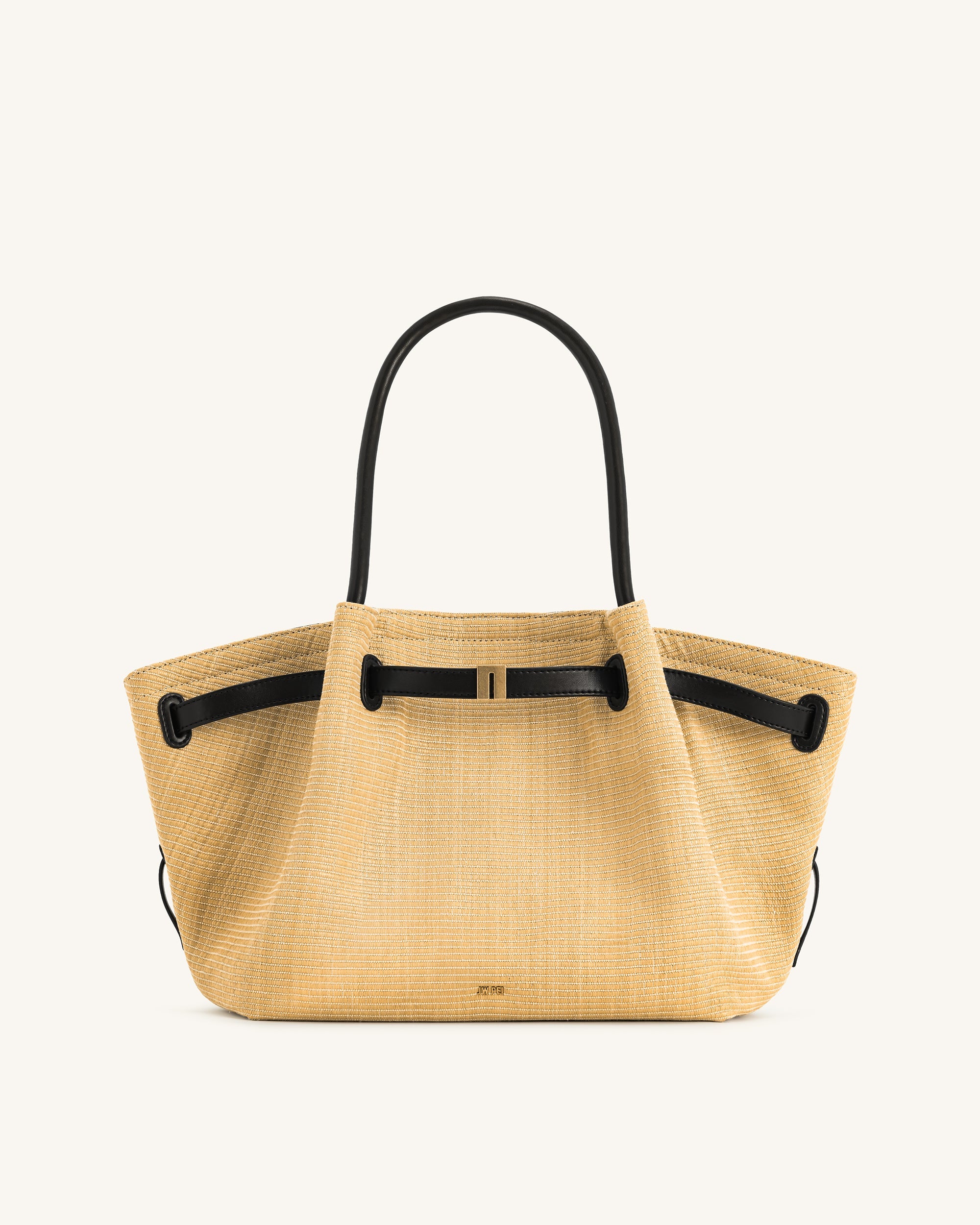 Hana  Medium Faux Straw Tote Bag - Brown Straw