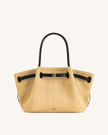 Hana  Medium Faux Straw Tote Bag - Brown Straw