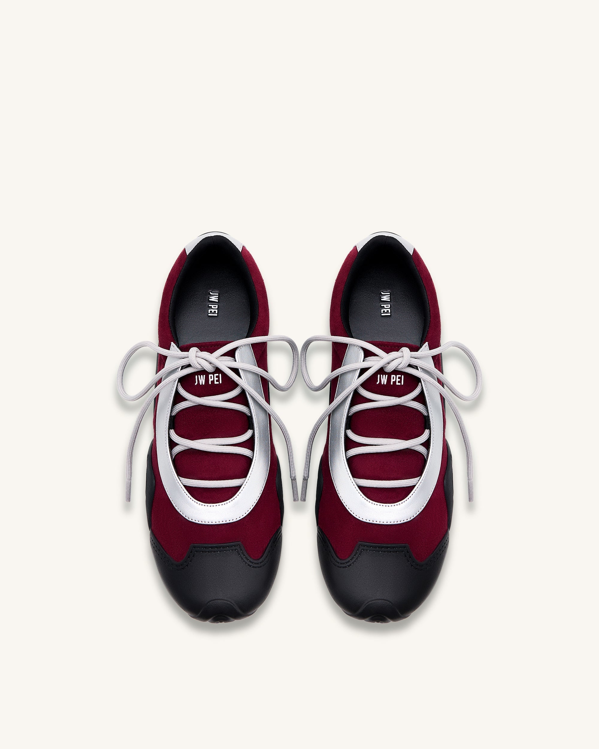 Caitlin Faux Suede Lace-up Ballerina Sneakers - Burgundy & Light Grey