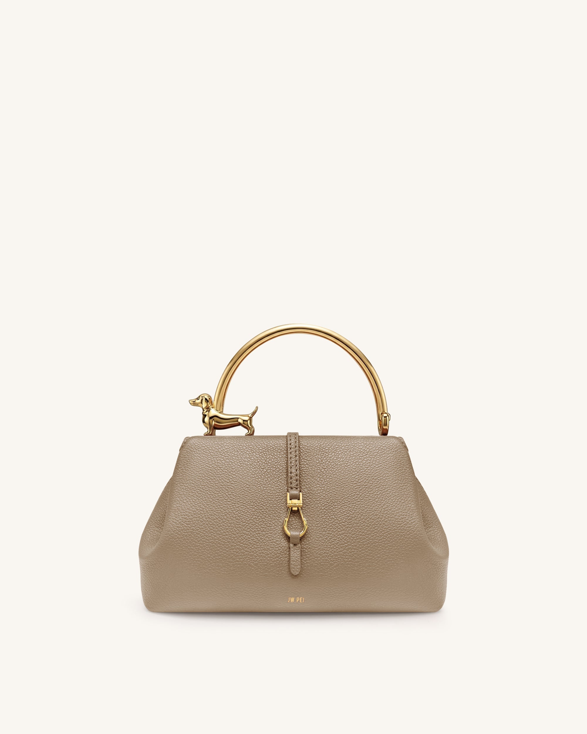 Bruna Dachshund Metal Handle Top Handle Bag - Light Brown