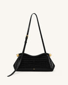 Naomi Curved Shoulder Bag - Black Croc