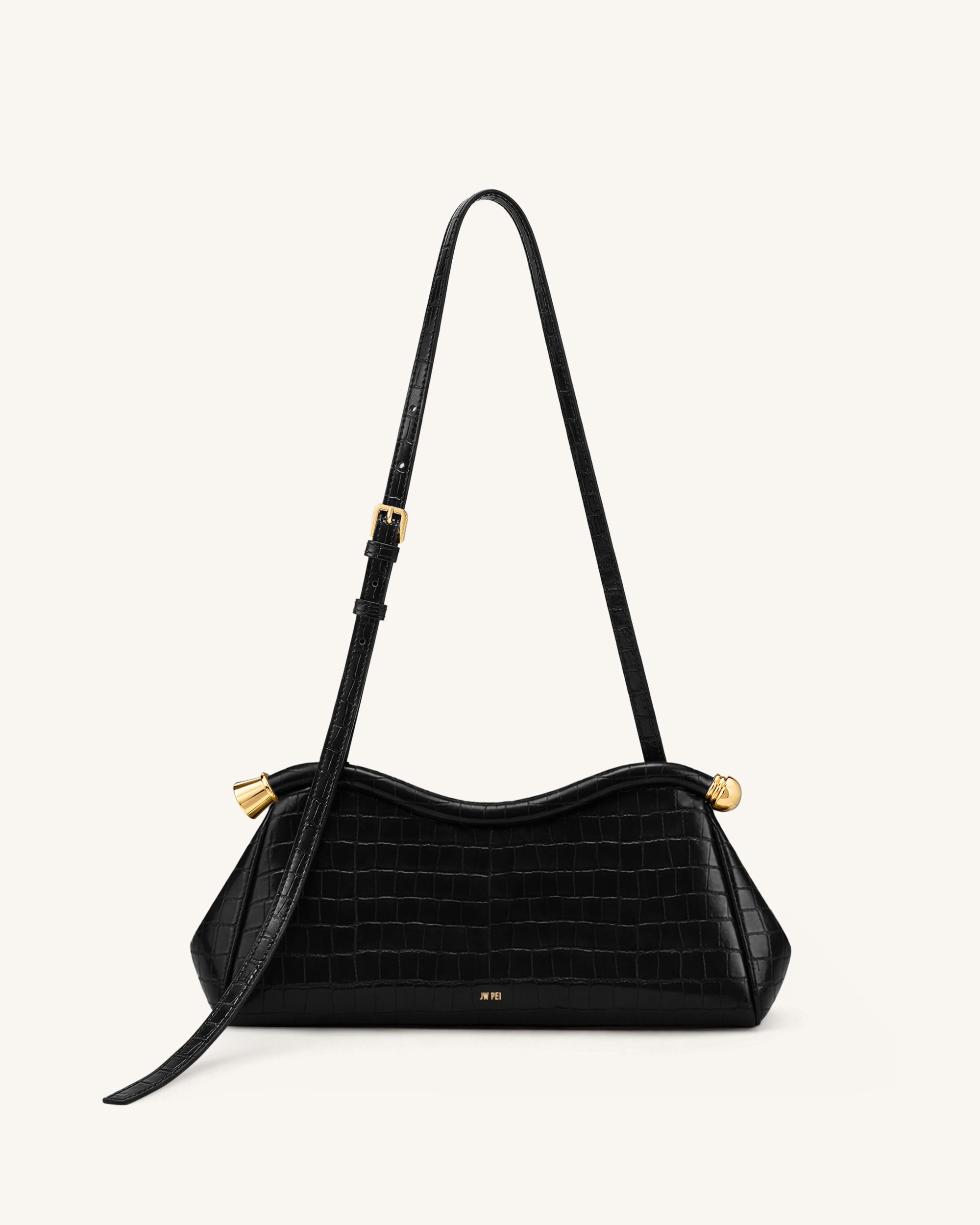 Naomi Curved Shoulder Bag - Black Croc