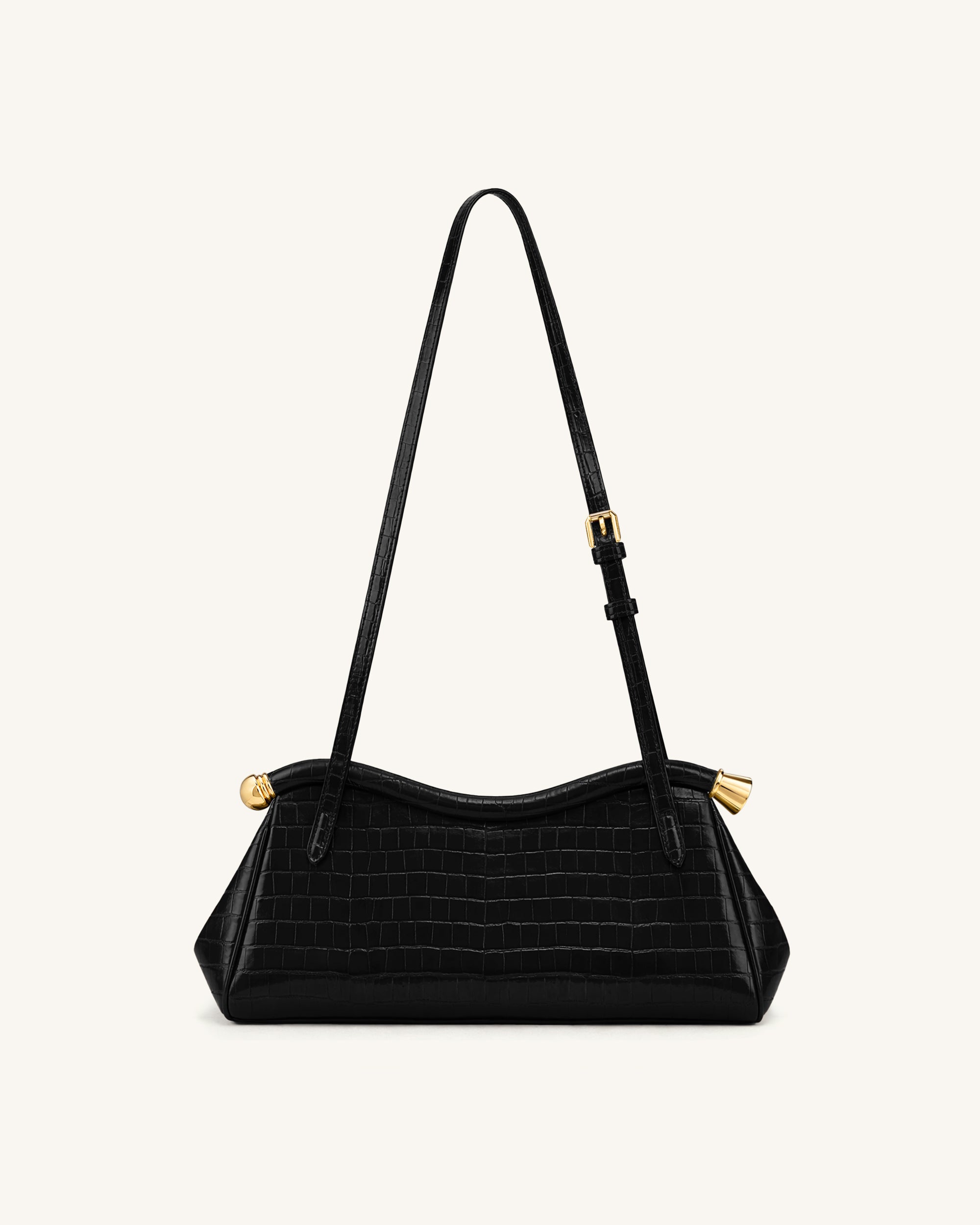 Naomi Curved Shoulder Bag - Black Croc