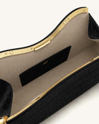 Naomi Curved Shoulder Bag - Black Croc