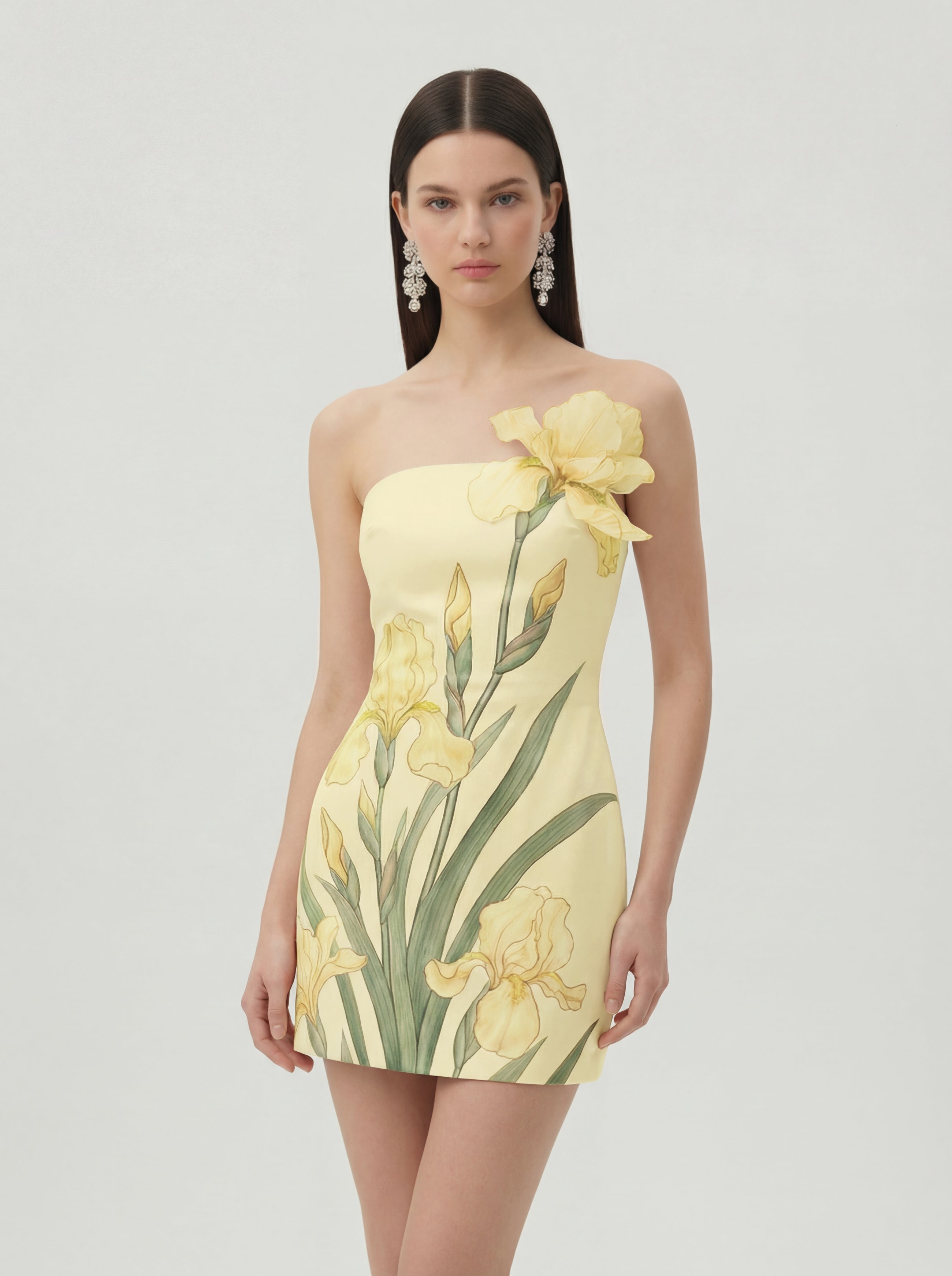Floral Printed Mini Dress - Yellow