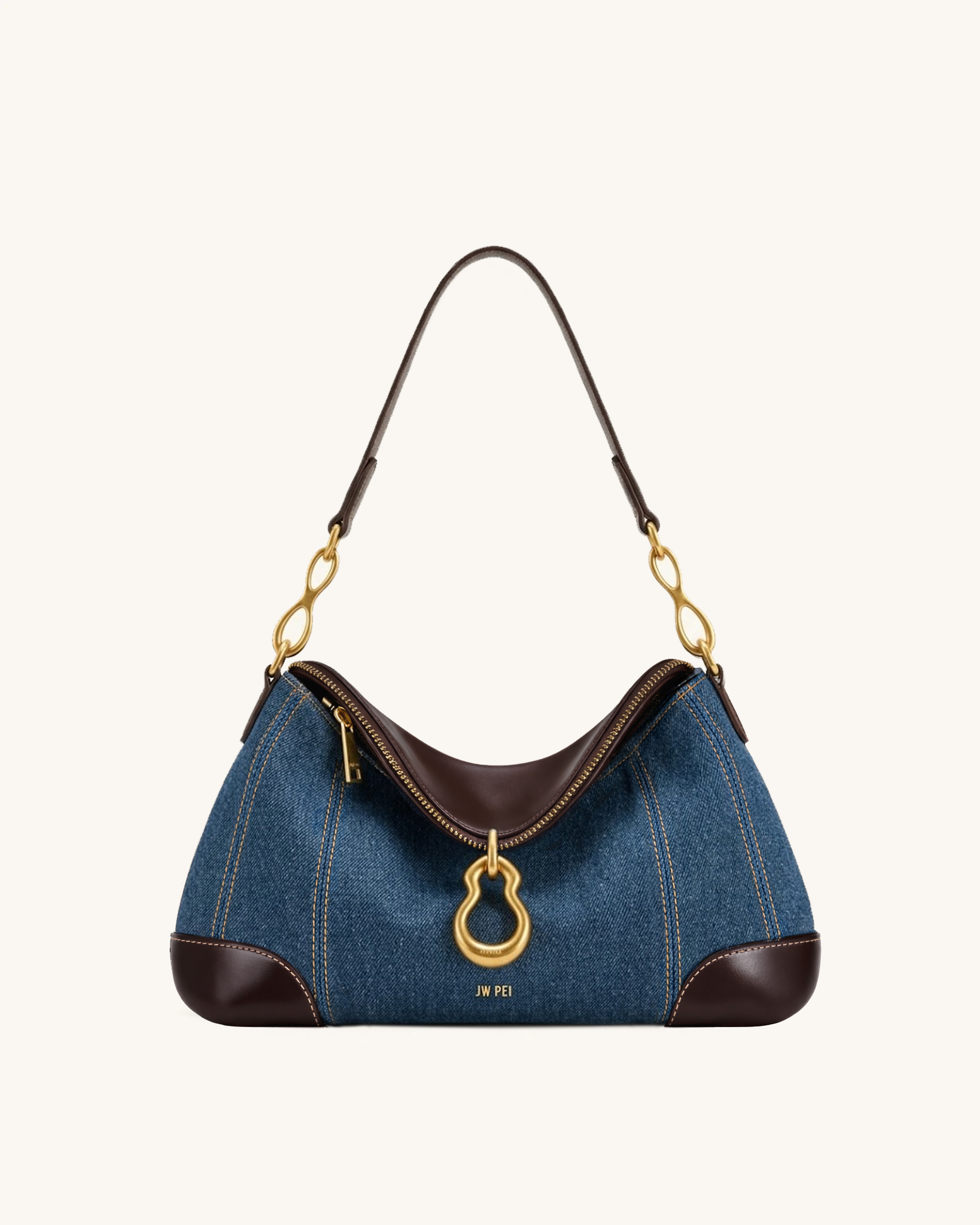 Jayla Metal Pendant Embellished Shoulder Bag - Blue Denim