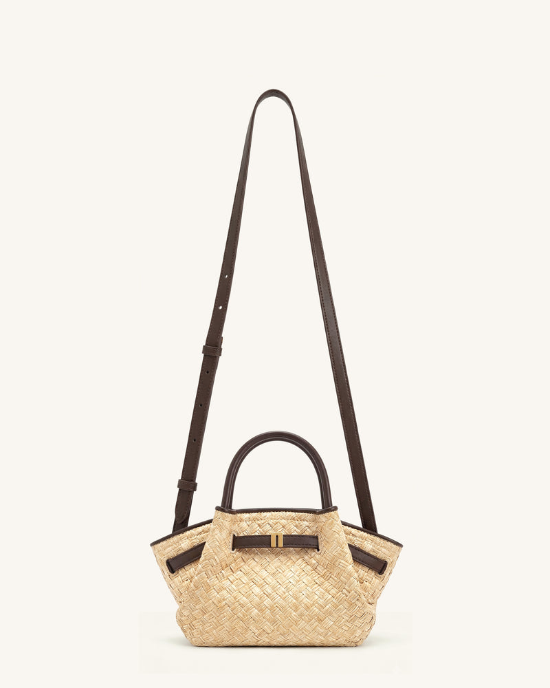 Hana Mini Faux Straw Tote Bag - Brown