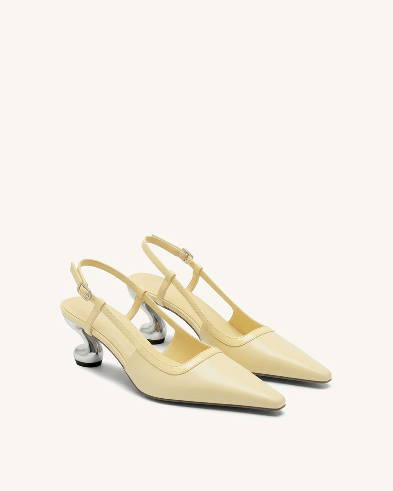 Hannah Sculptural Heel T-Strap Slingback Pumps - Yellow