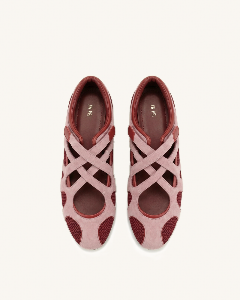 Thalia Mesh Panel Multi-Strap Ballet Flats - Dusty Rose