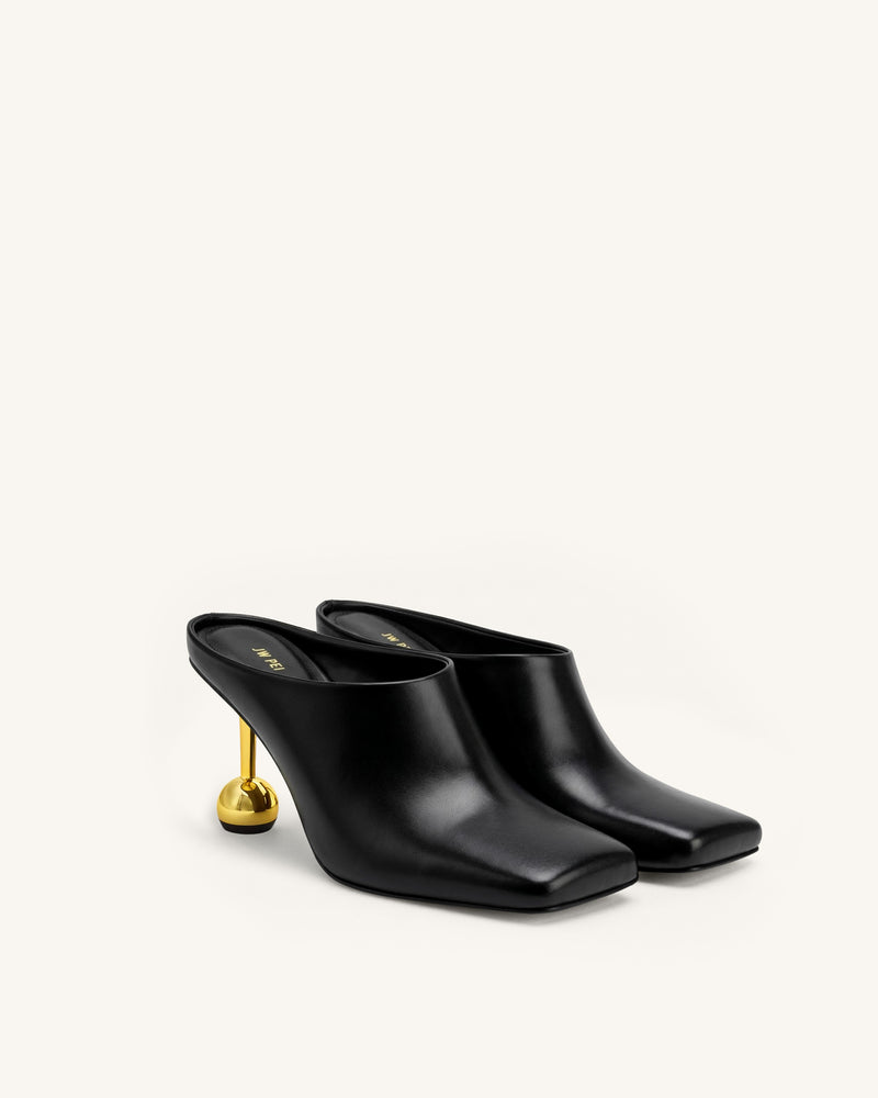 Sofia Square Toe Mule Heels - Black