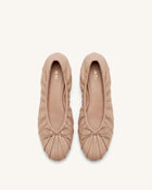 Elara Ruched Drawstring Ballet Flats - Khaki