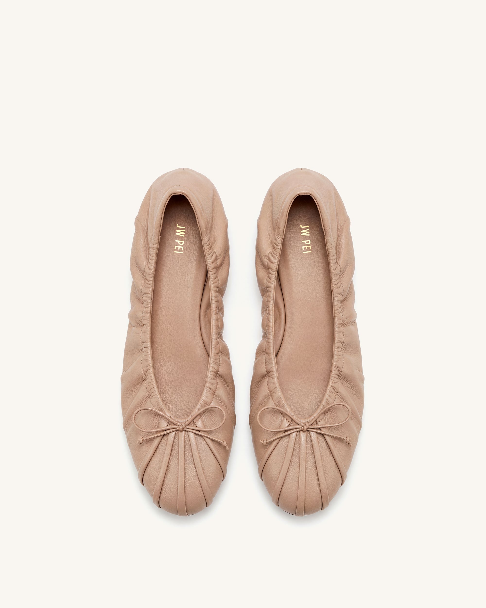 Elara Ruched Drawstring Ballet Flats - Khaki