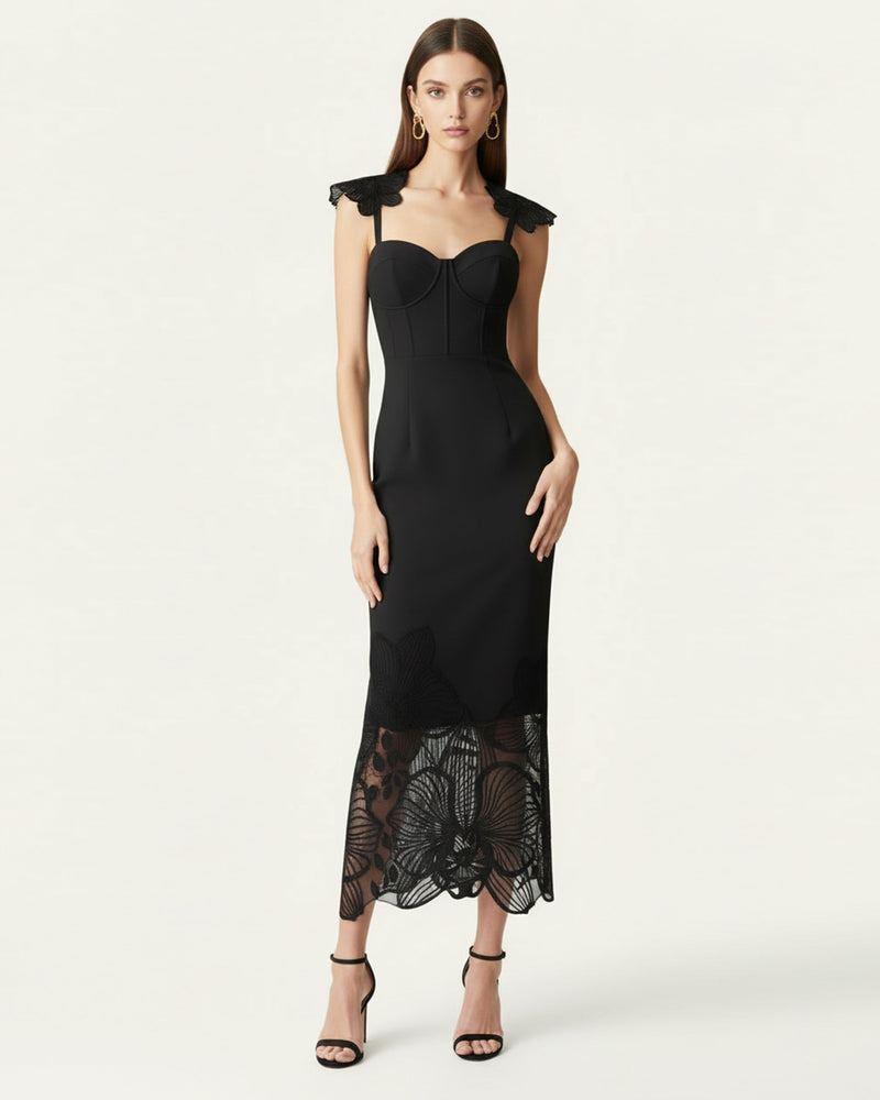 Orchid Embroidered Corset Dress - Black