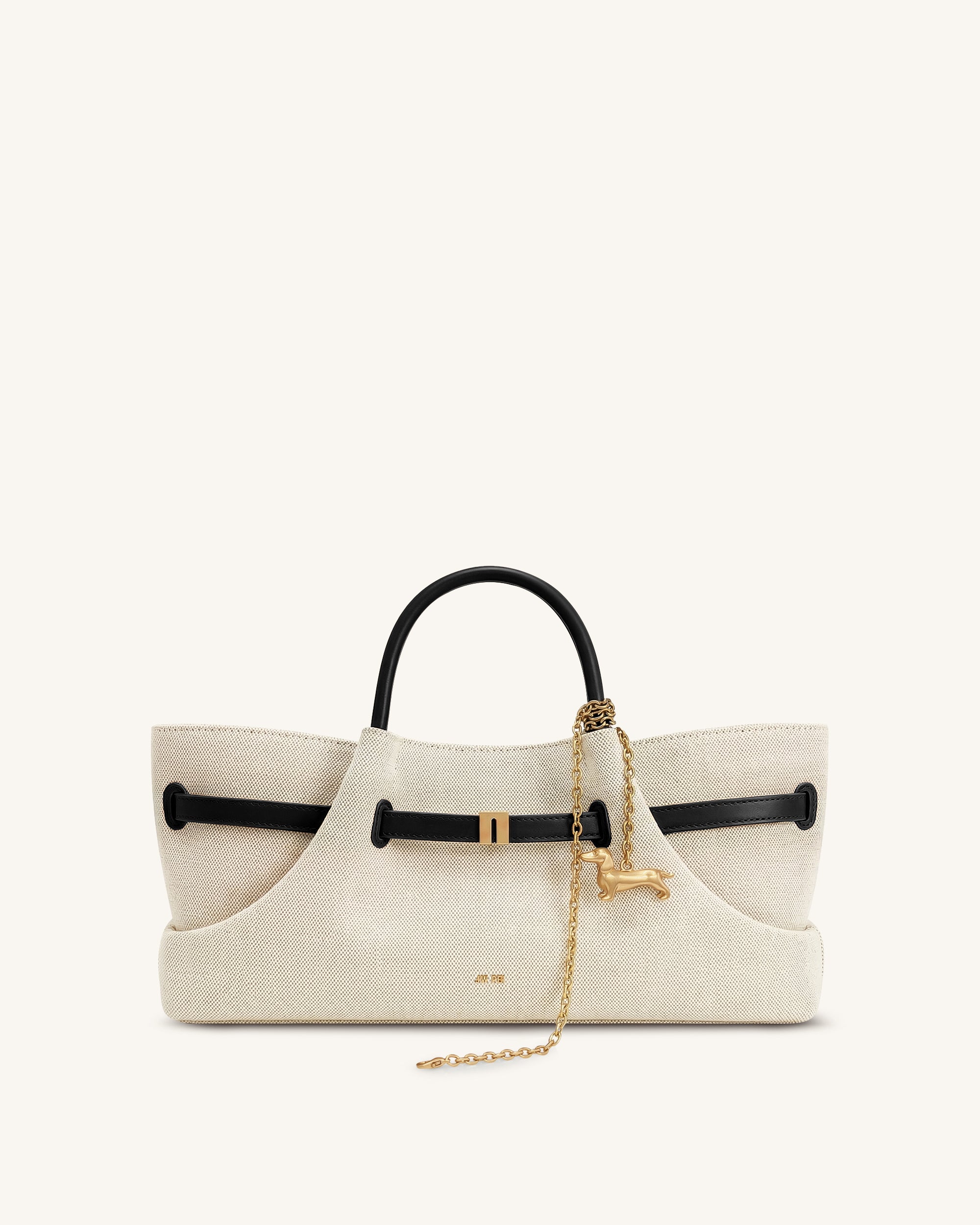 Maeve Dachshund Metal Charm Tote Bag - Black Canvasa