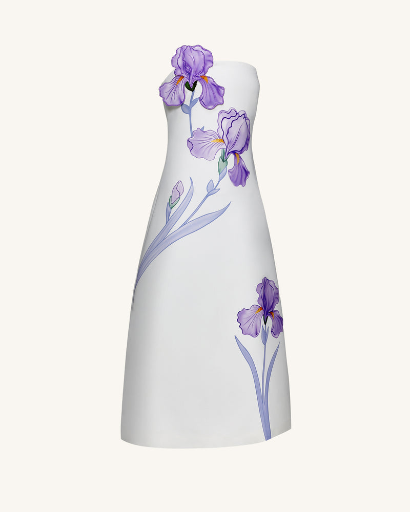 Iris Floral Print Strapless A-Line Maxi Dress - White