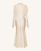 Sheer Shawl Ruched Bodycon Maxi Gown - Cream