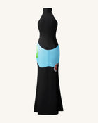 Floral Satin Halter Dress - Multicolor Black