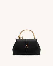 Bruna Dachshund Metal Handle Top Handle Bag - Black