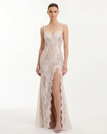 Lace Slit Maxi Dress - White