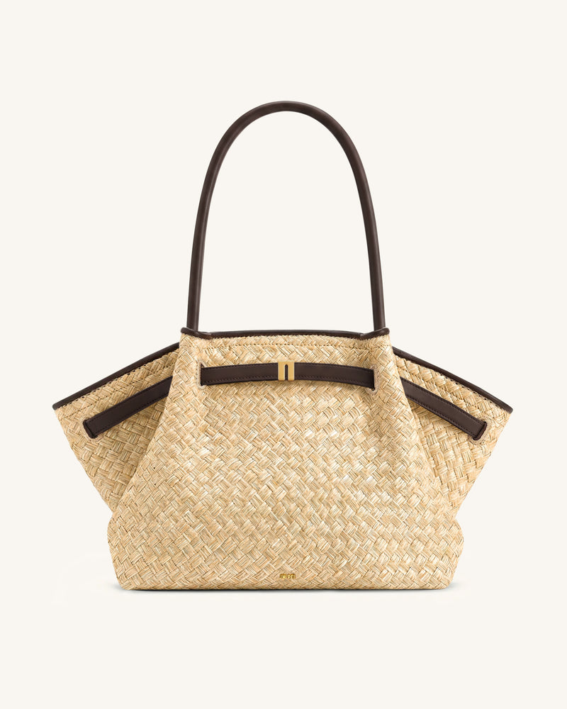 Hana Large Faux Straw Tote Bag - Brown