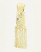Orchid Embroidered Ruffled Strapless Maxi Dress - Pale Yellow