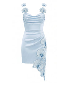 Orchid Embroidered Draped Mini Dress - Light Blue