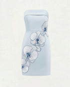 Orchid Embroidered Strapless Sheath Midi Dress - Light Blue