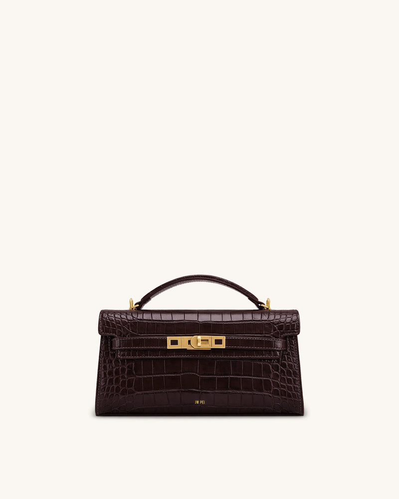 Noor Top Handle Bag - Dark Brown Croc
