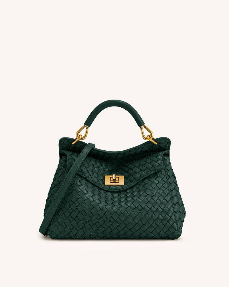 Lucia Classic Woven Top Handle Bag - Forest Green